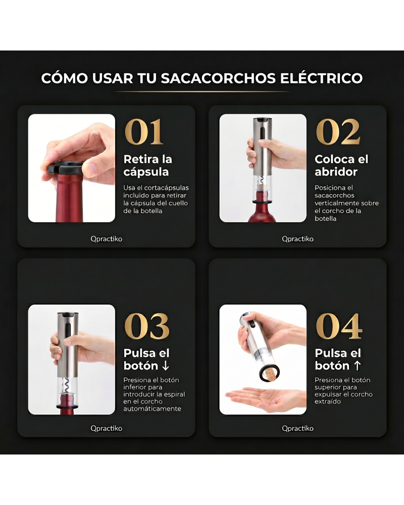Sacacorchos Eléctrico Recargable "Lux" + Corta Cápsulas