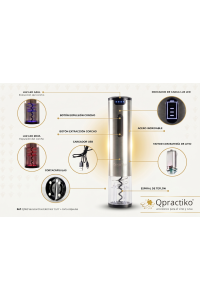 Sacacorchos Eléctrico Recargable "Lux" + Corta Cápsulas